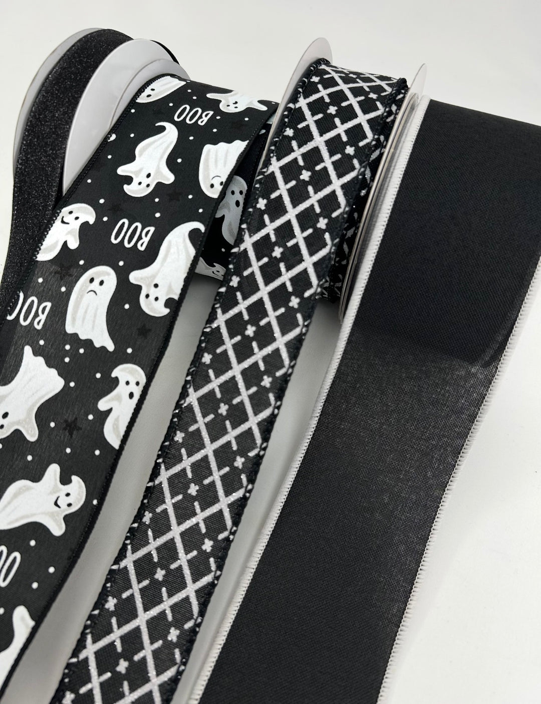 DIY ribbon bow bundle - Black Ghost Halloween x 4 ribbons