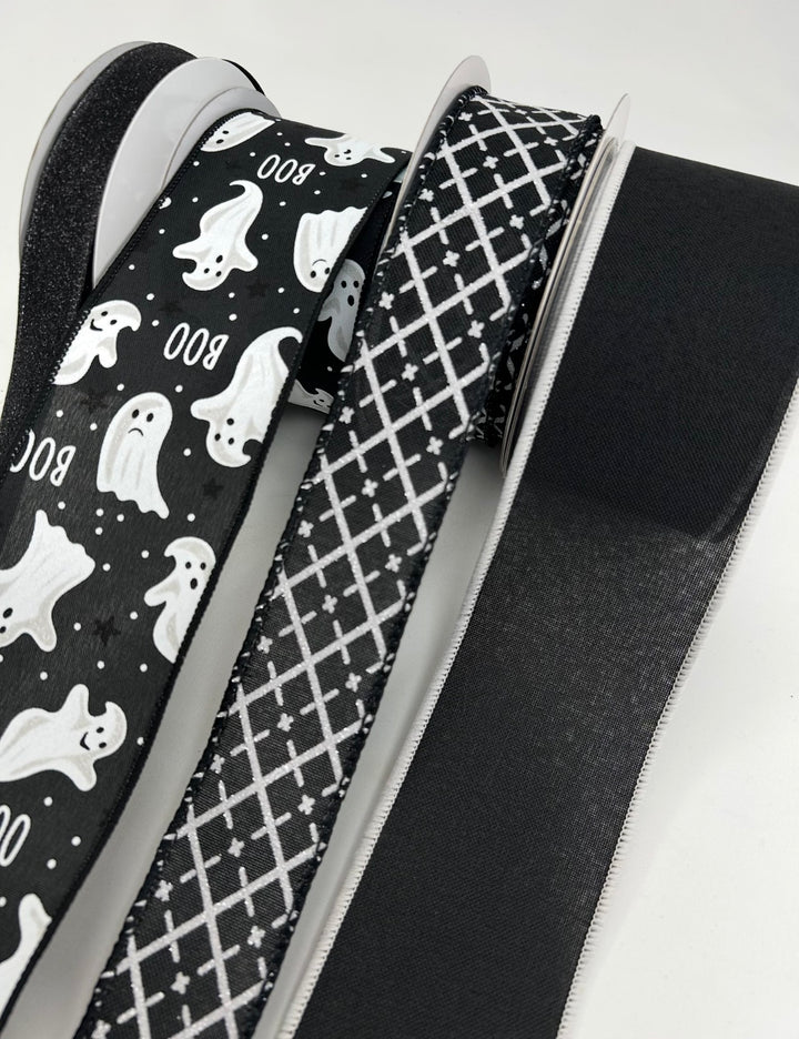 DIY ribbon bow bundle - Black Ghost Halloween x 4 ribbons