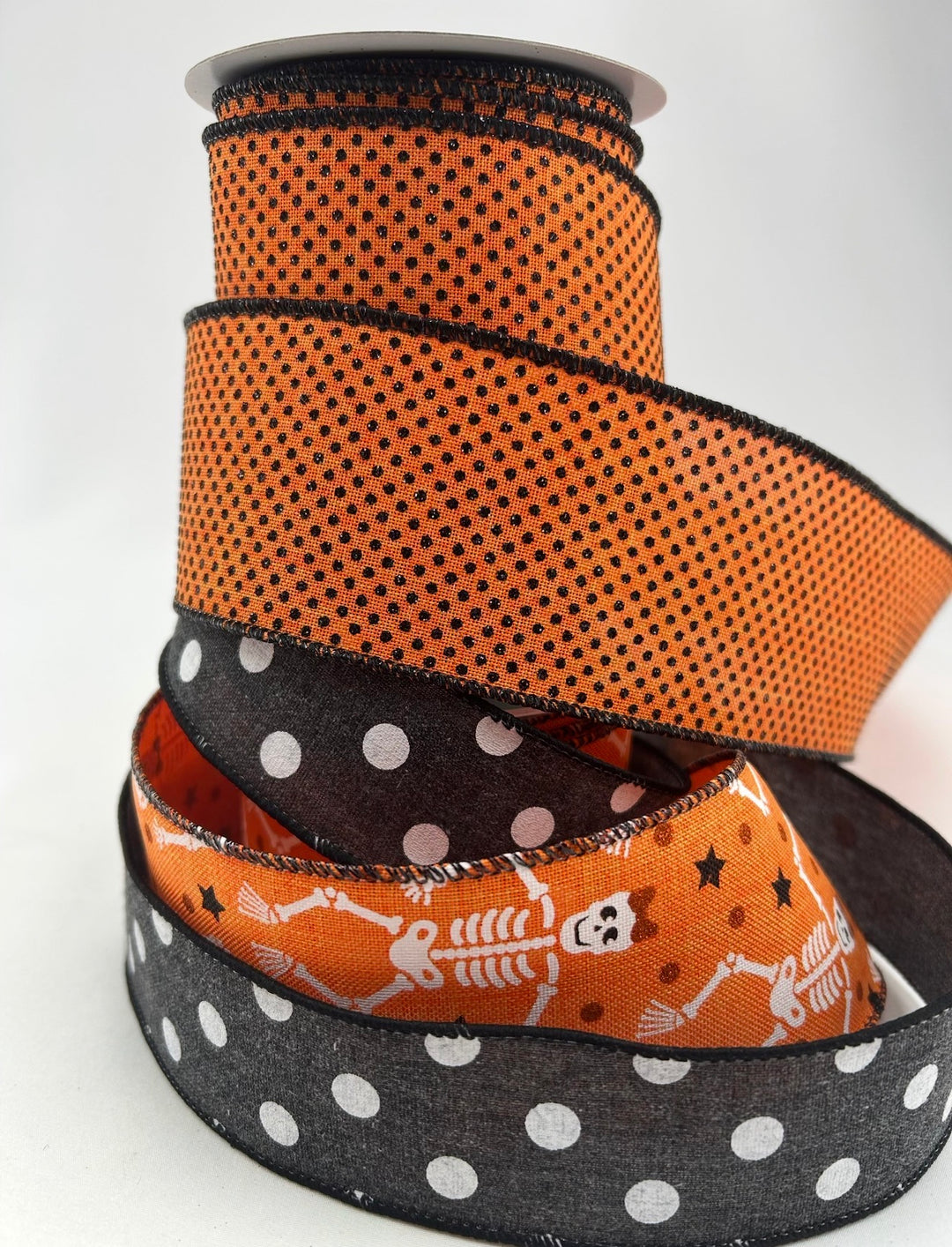 DIY ribbon bow bundle - Orange Skeleton Halloween x 3 ribbons