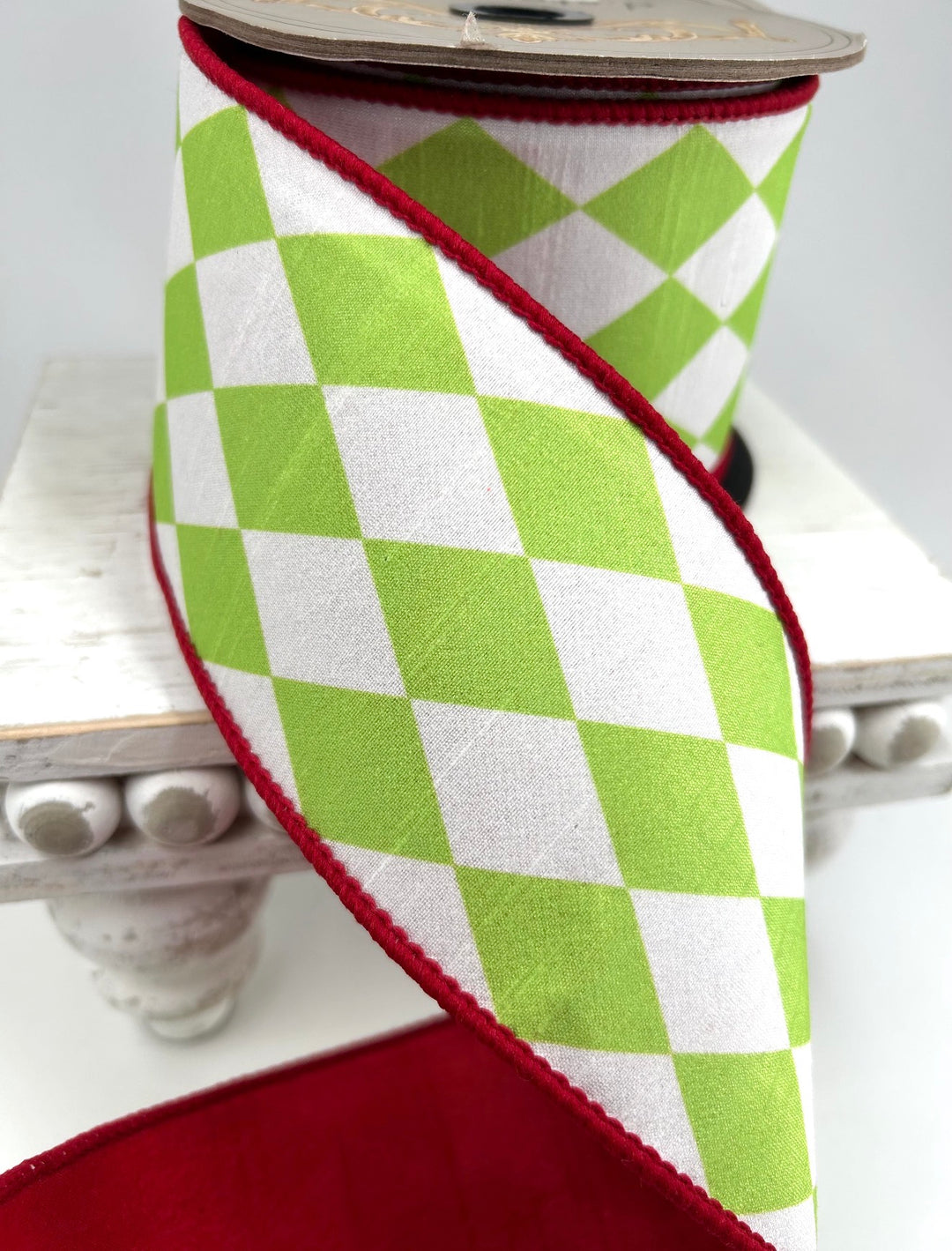 D Stevens Harlequin Red And Lime Wired Ribbon 3”