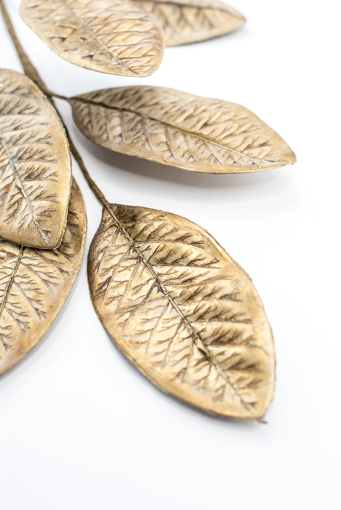 Artificial, Aged Gold, Magnolia Leaf Spray - 30"