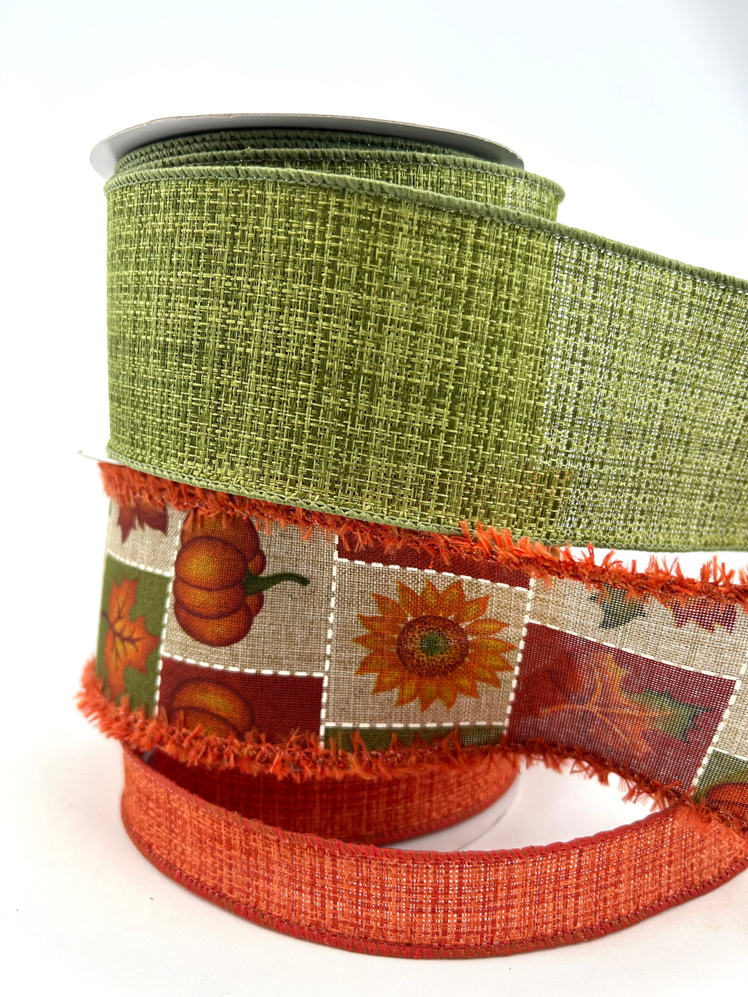 Fuzzy Edge Pumpkin Block Bow Bundle x 3 Ribbons