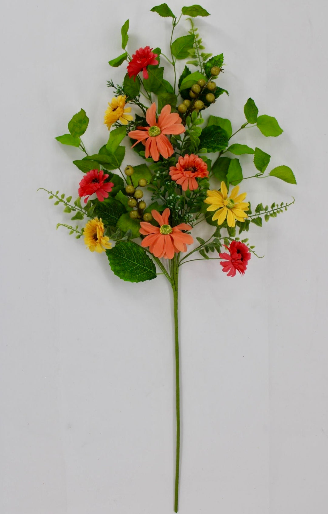 Yellow and Coral Mixed Flower Spray With Greenery