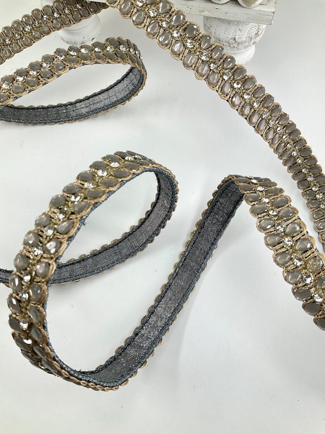 Pewter Pendeloque Farrisilk Wired Ribbon - 1"