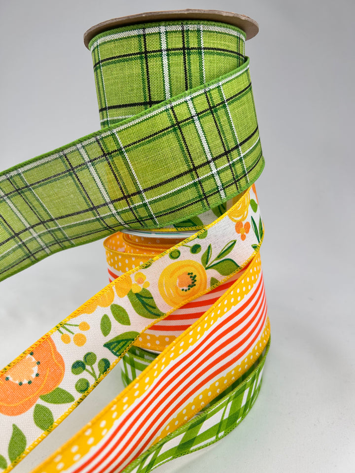 Vibrant Citrus Floral bow bundle x 4 wired ribbons