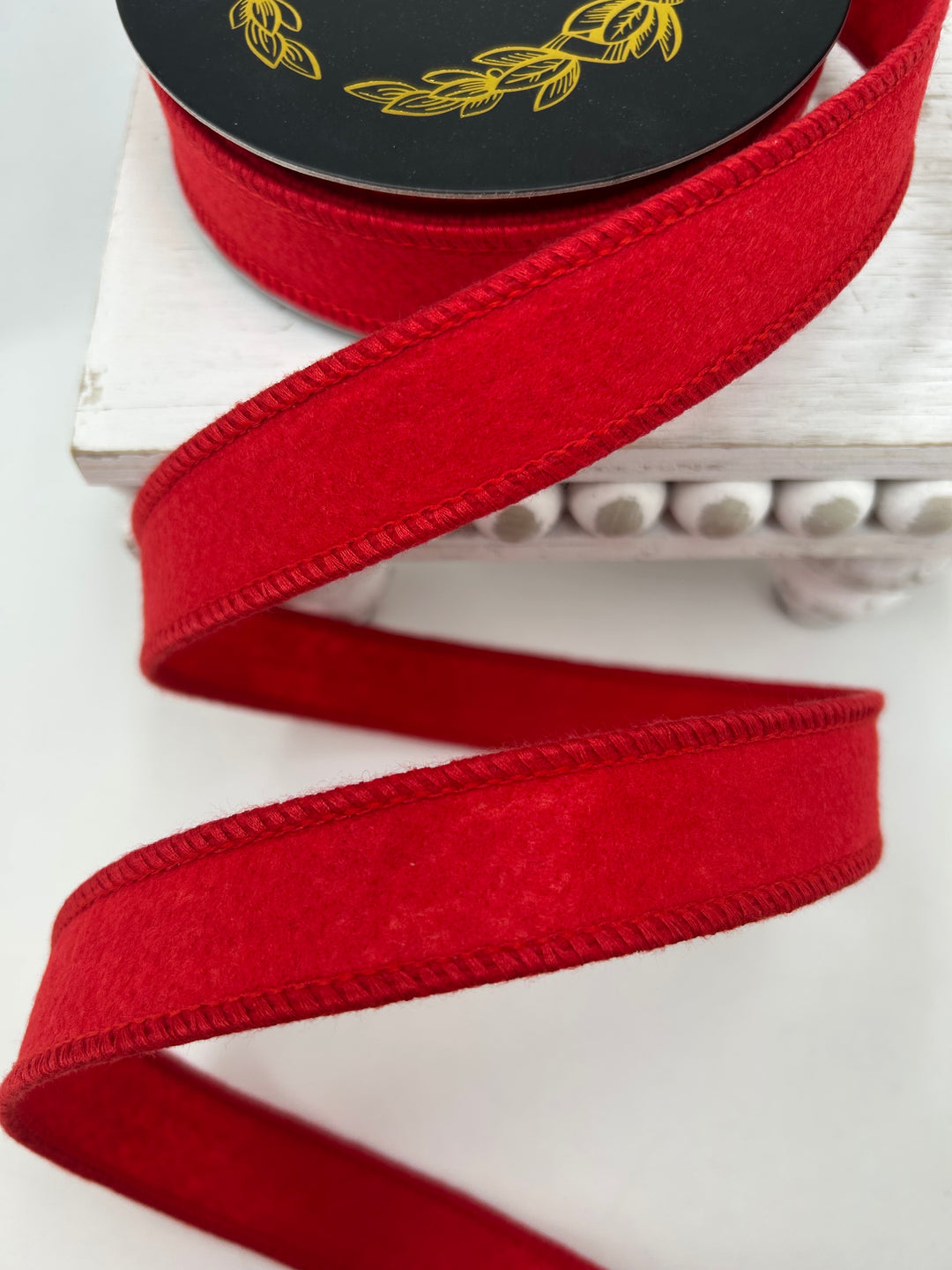 John Mark, Red, Felted Wired Ribbon - 1"