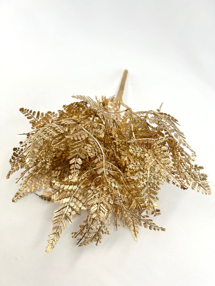 Gold Metallic Fern Bush - 12"