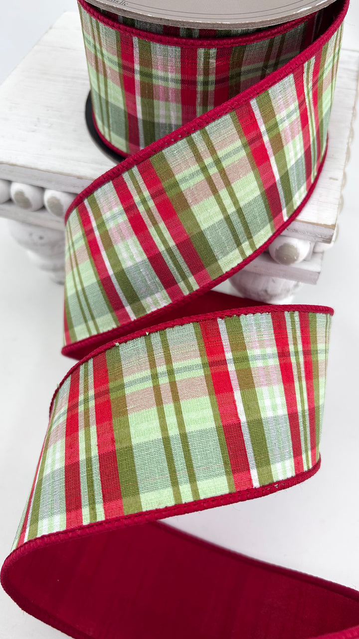 D Stevens Red Plaid Wired Ribbon 2.5”