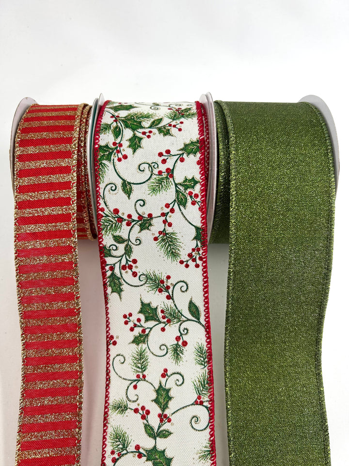 Holly Bow Bundle x 3 Wired Ribbons