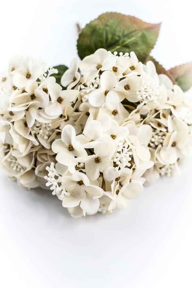 Artificial, Ivory, Hydrangea Bush - 17"