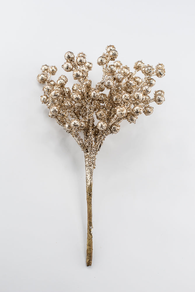 Artificial Champagne Sparkly Berry Bush - 12"