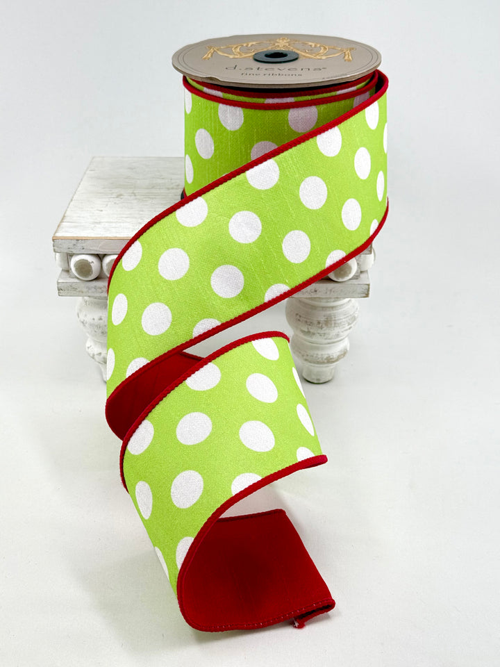 D Stevens Polka Dot Red And Lime Wired Ribbon 3”