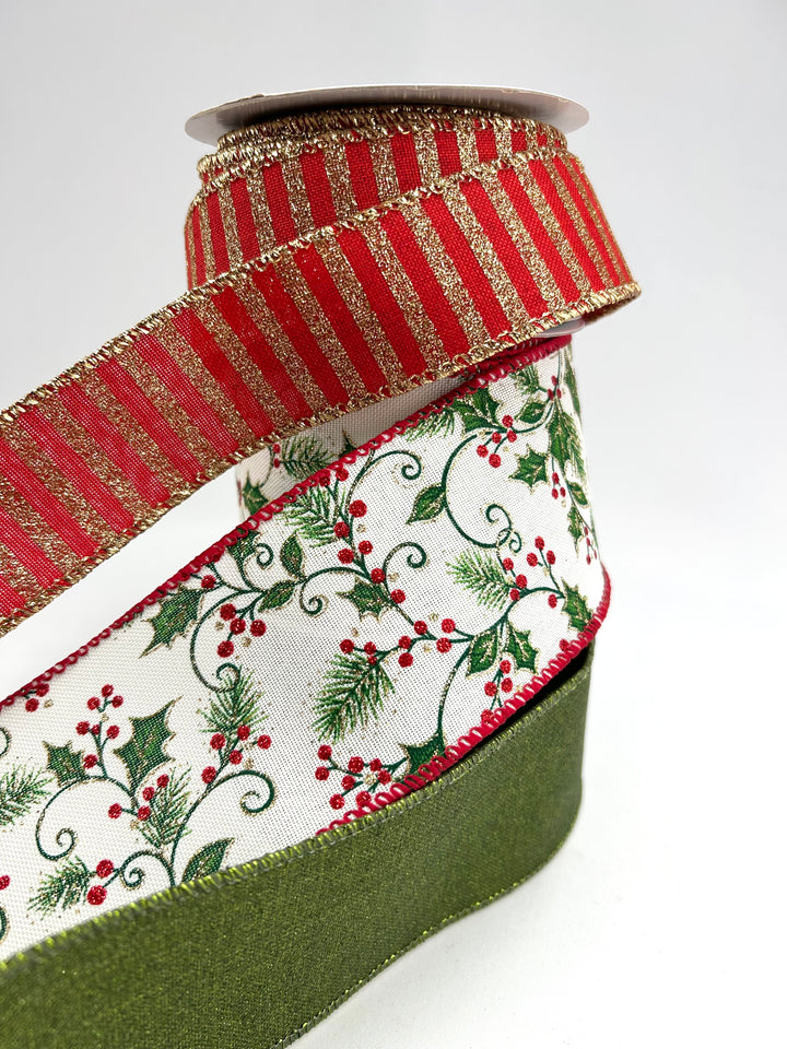 Holly Bow Bundle x 3 Wired Ribbons