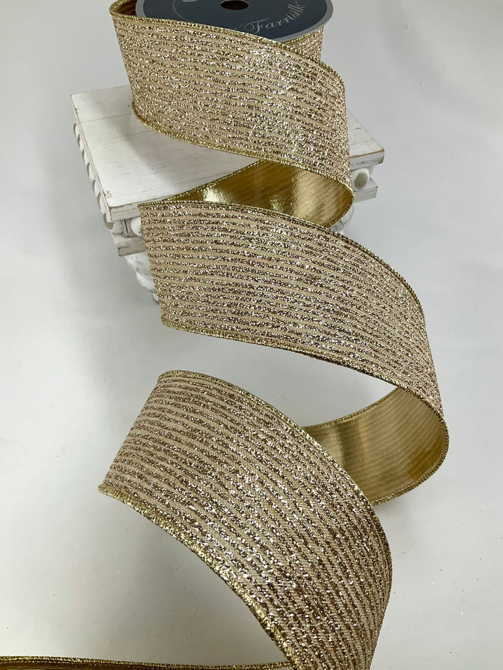 Platinum glitter stripe 2.5” wired ribbon