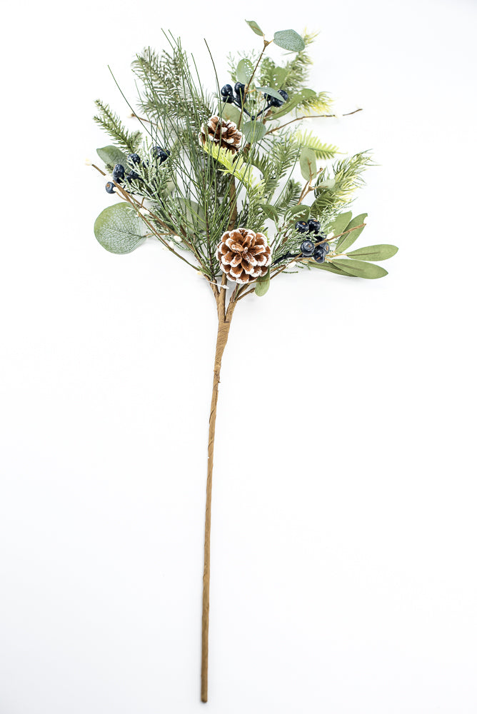 Artificial Frosted Pine Eucalyptus Pinecone & Blueberry Spray - 32"