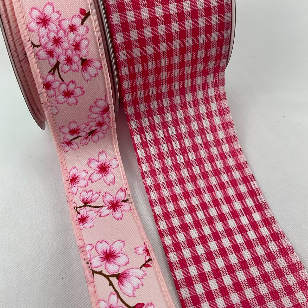 Brights Pink and White Plaid Wired 1.5” Ribbon - Greenery Market
