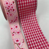 Pink cherry blossom floral bow bundle x 2 wired ribbons