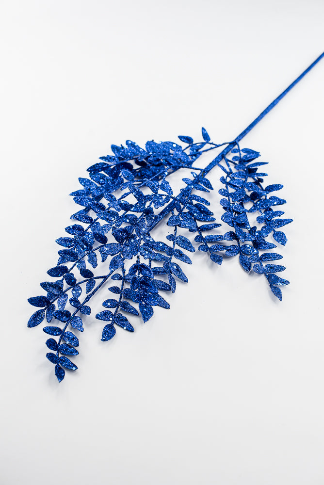 Artificial Blue Glitter Fern Spray - 28"