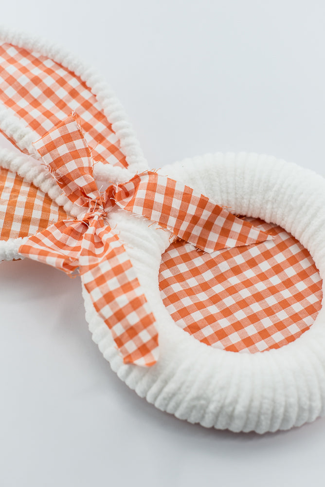 Orange Gingham Easter Bunny Head Stem - 25"