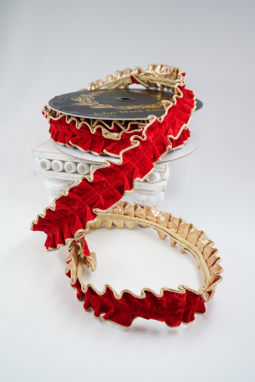 John Mark, Red Velvet Pleated Wired Ribbon - 1.5"