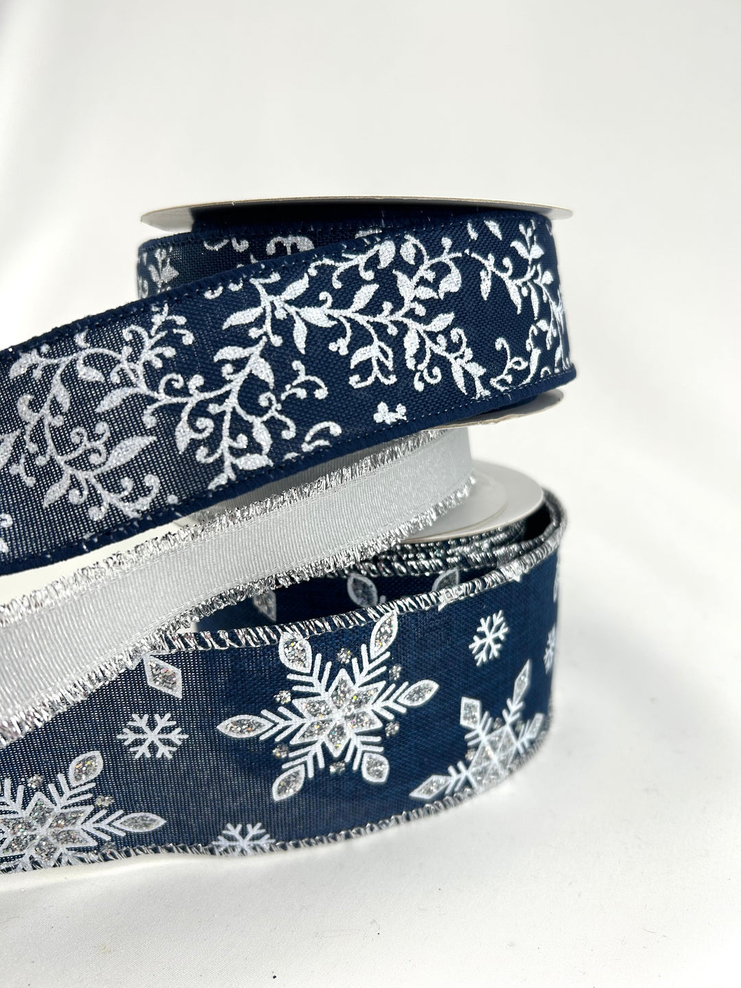 Winter Navy Blue And Silver Bow Bundle x 3 Ribbons