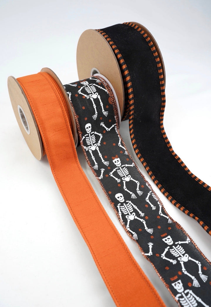 DIY ribbon bow bundle - Skeleton Halloween x 3 ribbons