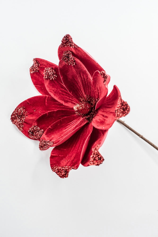 Artificial Red Velvet Magnolia Spray - 21"