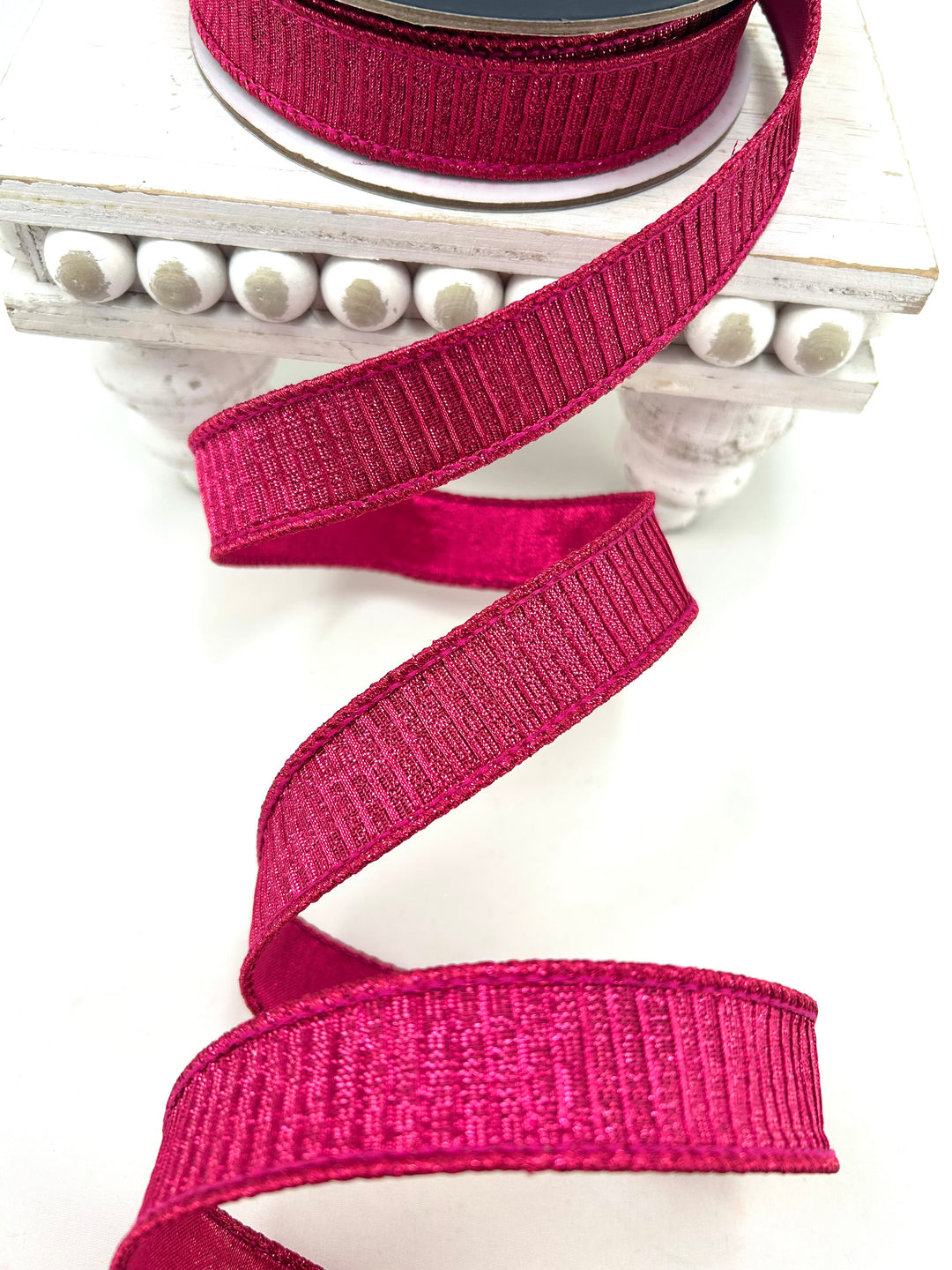 Farrisilk Hot Pink Pleated Metallic Wired Ribbon - 1"
