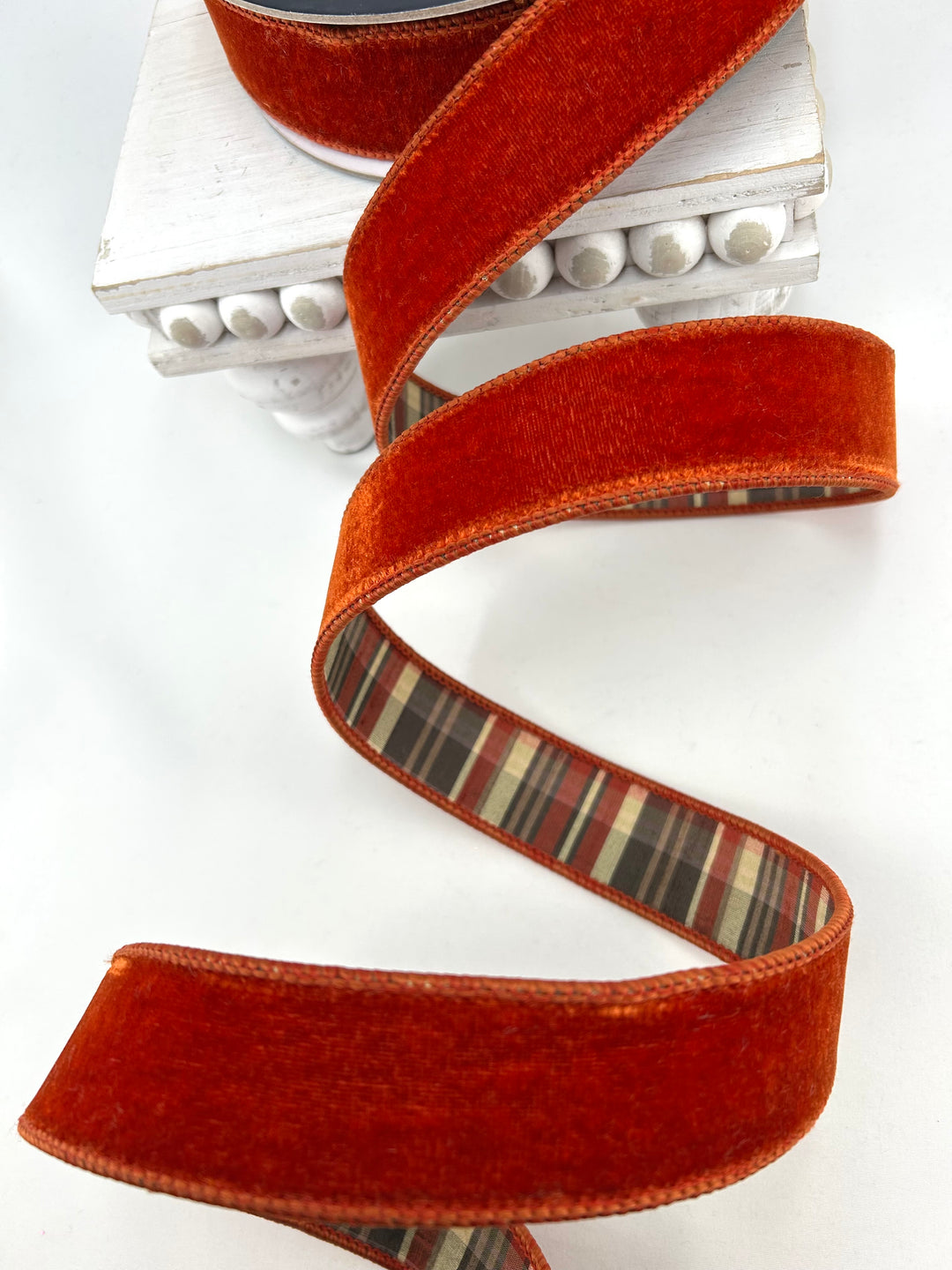 Farrisilk Cinnamon Multi Plaid Plush Double Sided Wired Ribbon - 1.5"