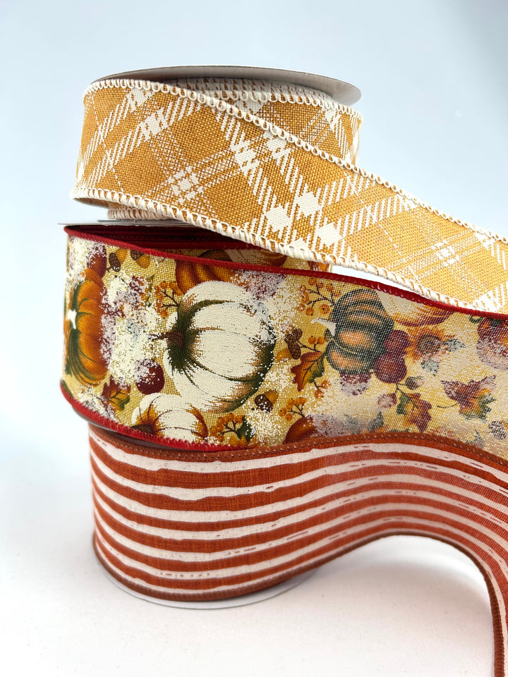 Pumpkins Plaid Bow Bundle x 3 Ribbons
