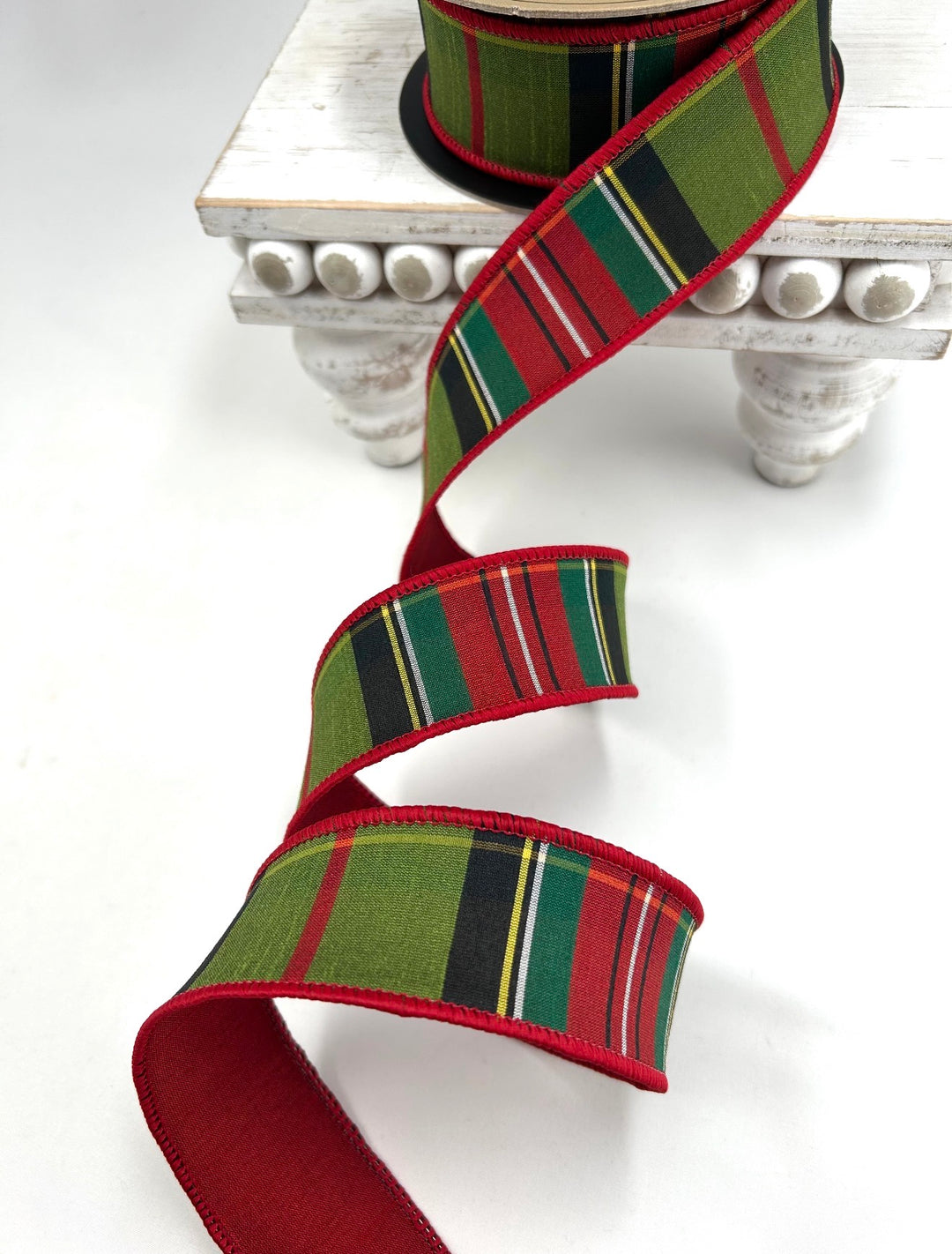 D Stevens Holiday Tartan Plaid Wired Ribbon 1.5”