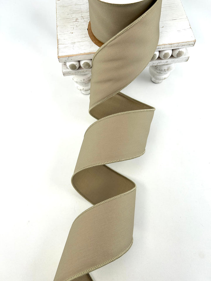Natural Tan Poly Cotton Wired Ribbon 2.5”