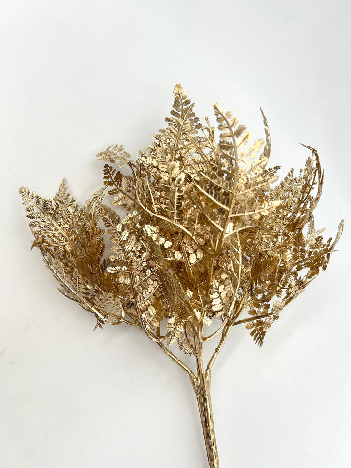 Gold Metallic Fern Bush - 12"