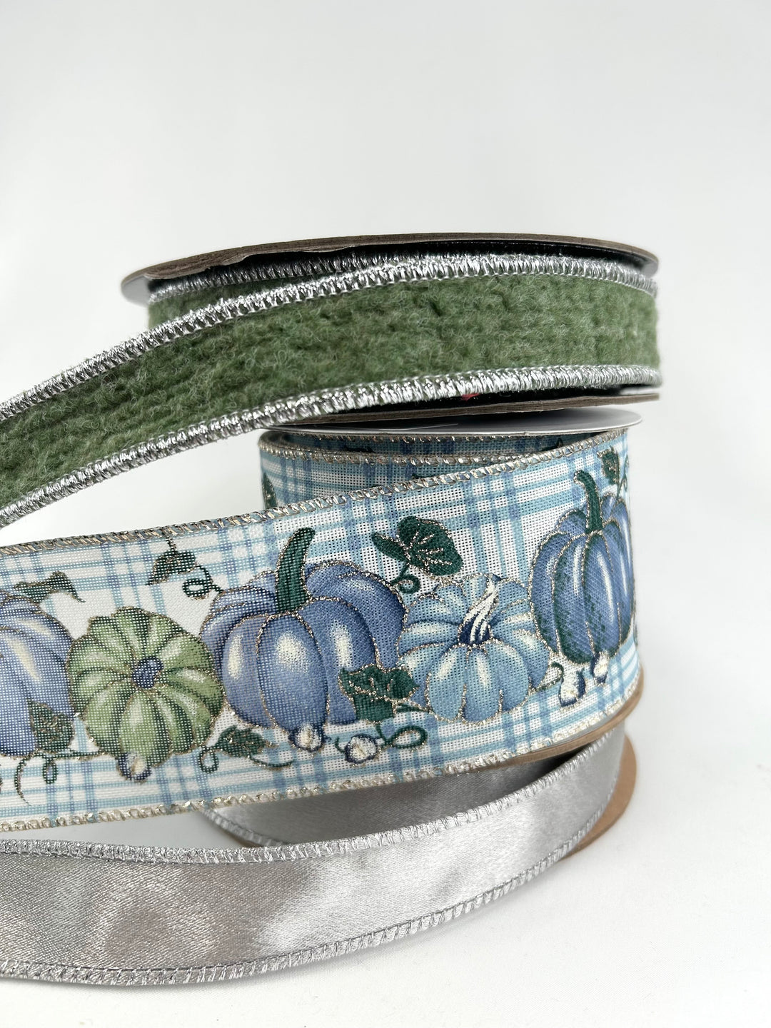 Fall Blue Pumpkin Bow Bundle x 3 Ribbons