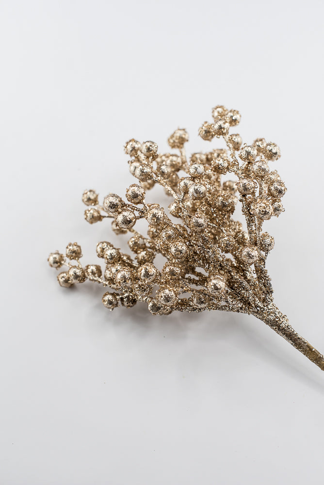 Artificial Champagne Sparkly Berry Bush - 12"