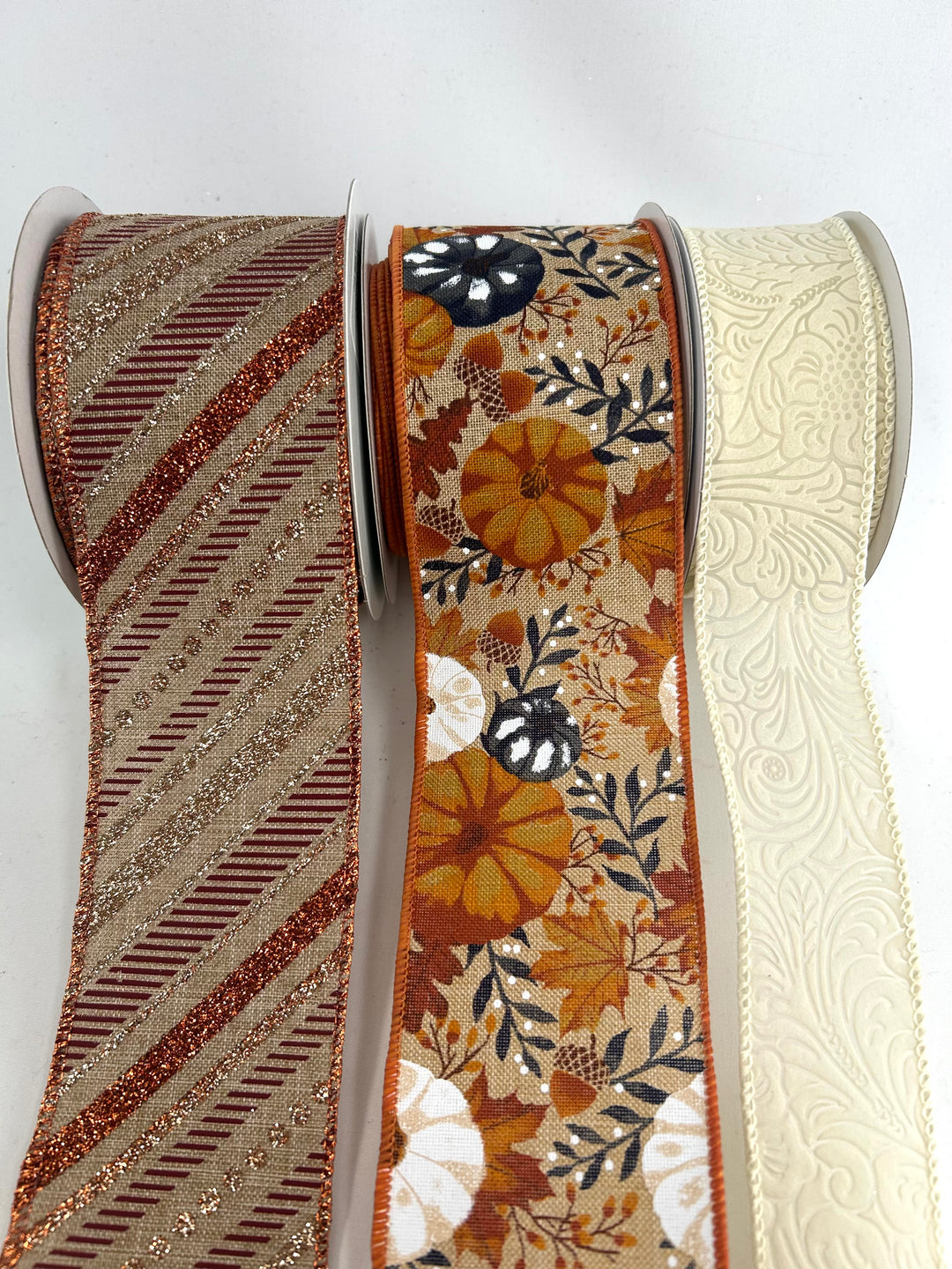 Pumpkins, Copper Stripe, Bow Bundle x 3 Ribbons