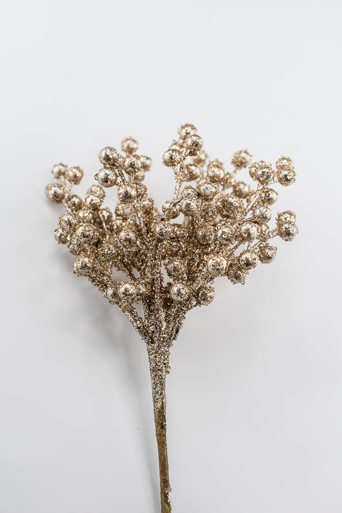 Artificial Champagne Sparkly Berry Bush - 12"