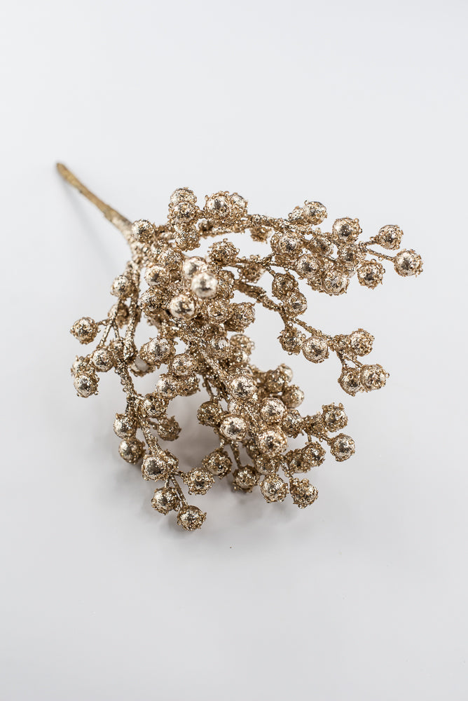 Artificial Champagne Sparkly Berry Bush - 12"
