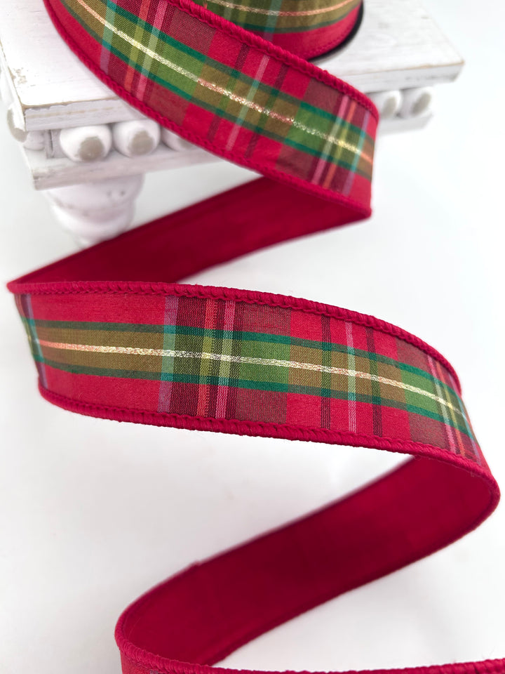 D Stevens Juniper Plaid Wired Ribbon 1.5”