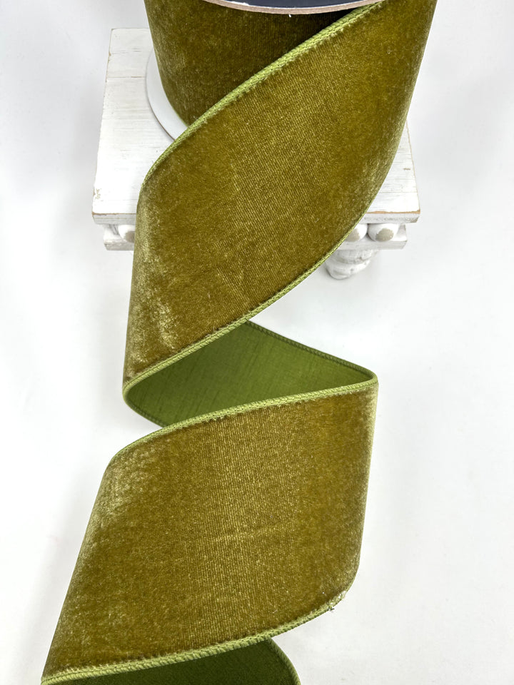 Farrisilk Olive Velvet Wired Ribbon - 4"