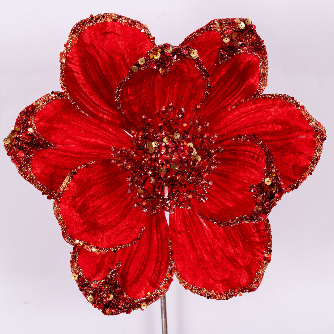 Farrisilk Artificial Red Victorian Magnolia Stem - 10"