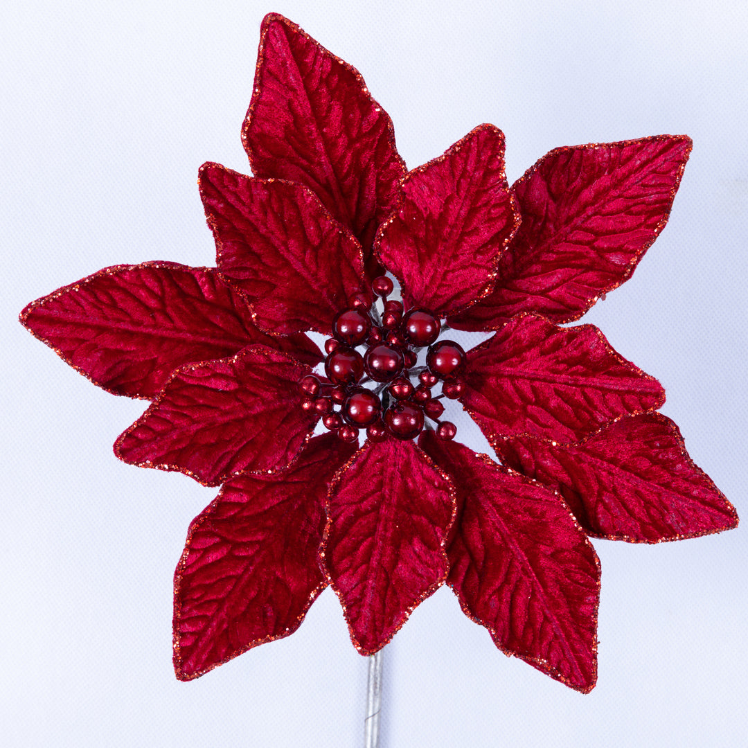 Farrisilk Artificial Ruby Berry Poinsettia - 9"