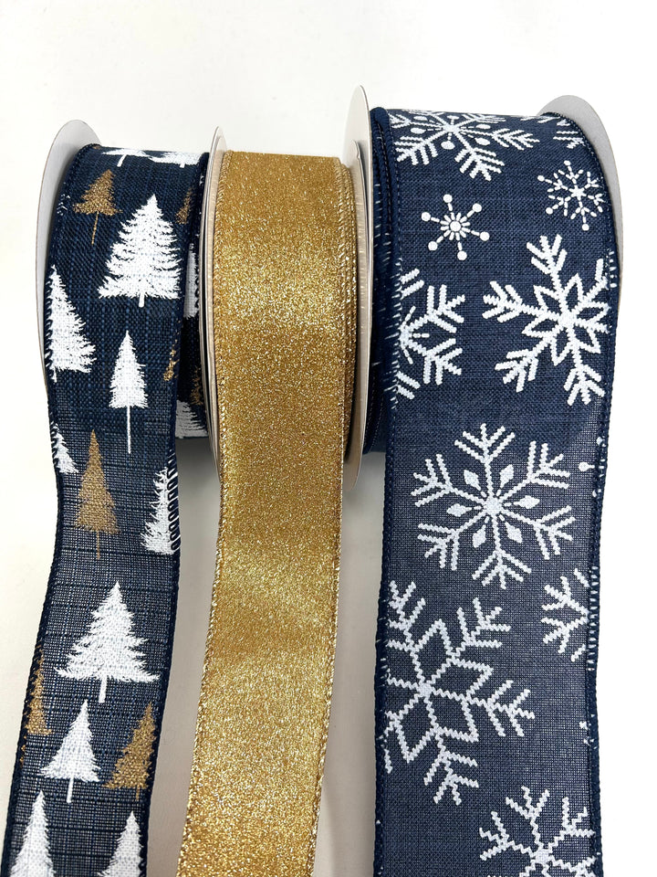Winter Navy Blue And Gold Bow Bundle x 3 Ribbons