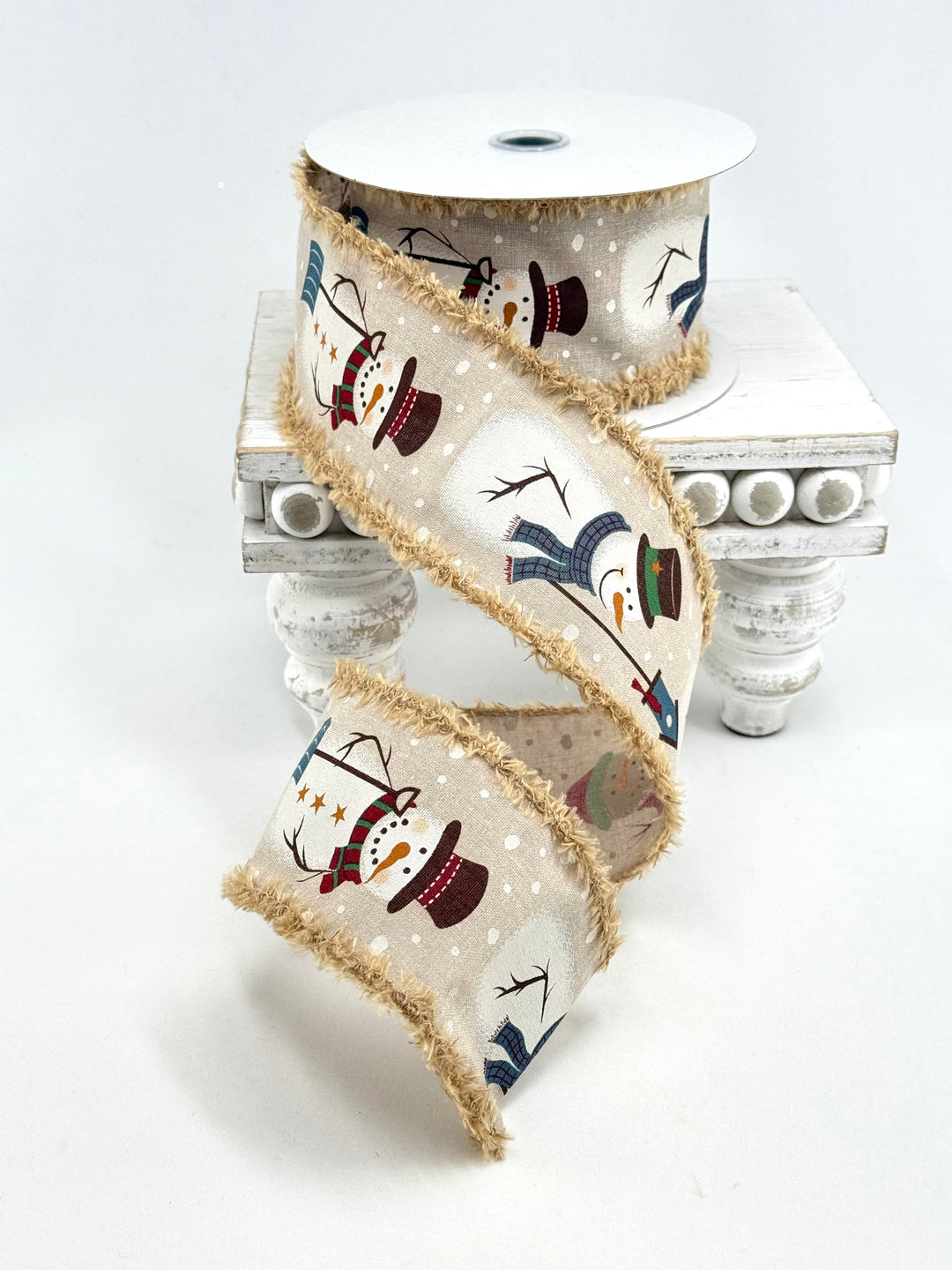 Natural Snowman Fluffy Edge Wired Ribbon - 2.5”