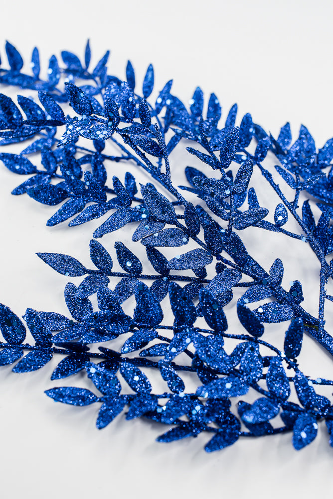 Artificial Blue Glitter Fern Spray - 28"
