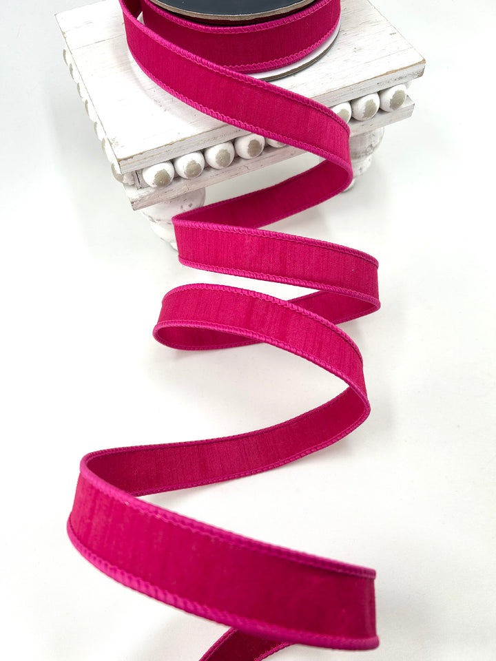 Farrisilk Hot Pink Dupion Wired Ribbon - 1"