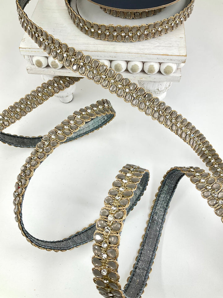 Pewter Pendeloque Farrisilk Wired Ribbon - 1"