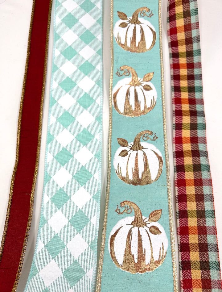 Mint And Copper Pumpkin Bow Bundle x 4 Ribbons