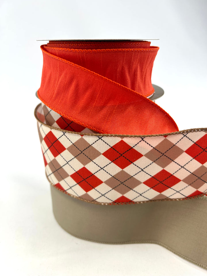 Rust & Cream Diamond Bow Bundle x 3 ribbons