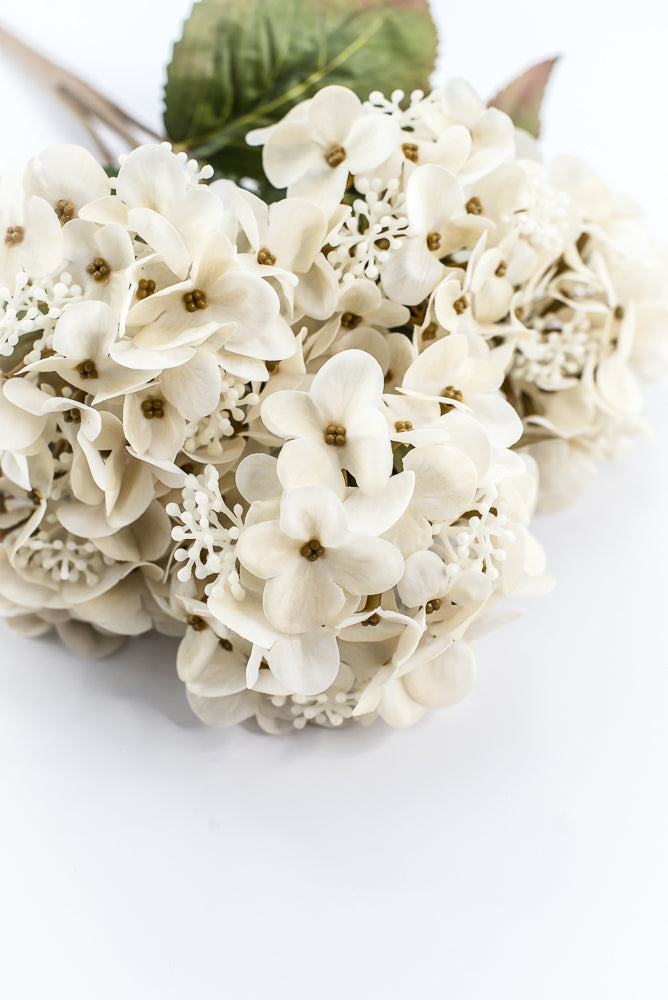 Artificial, Ivory, Hydrangea Bush - 17"
